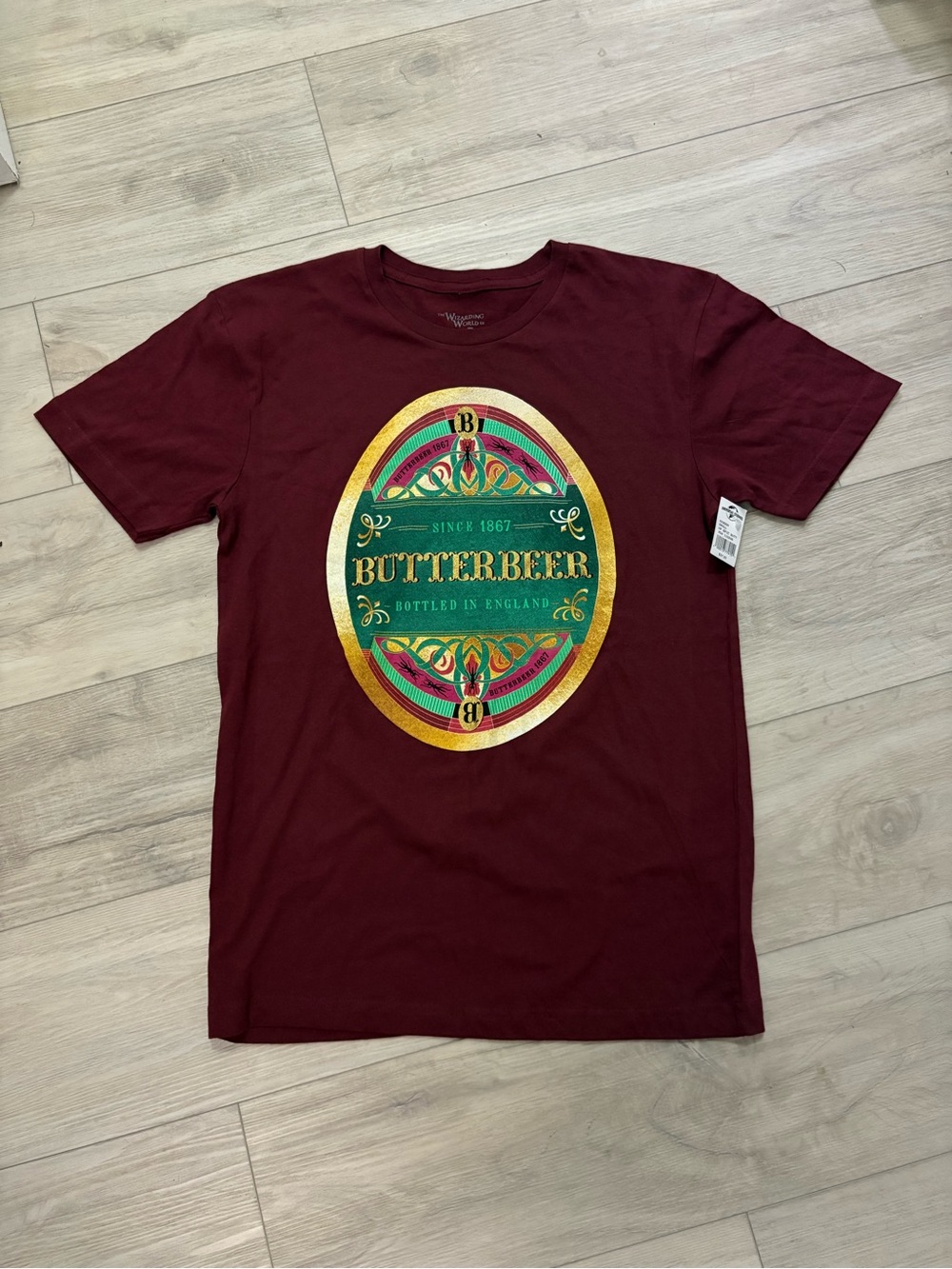 Universal Studios Butterbeer Graphic Tee - Maroon with Gold Accent